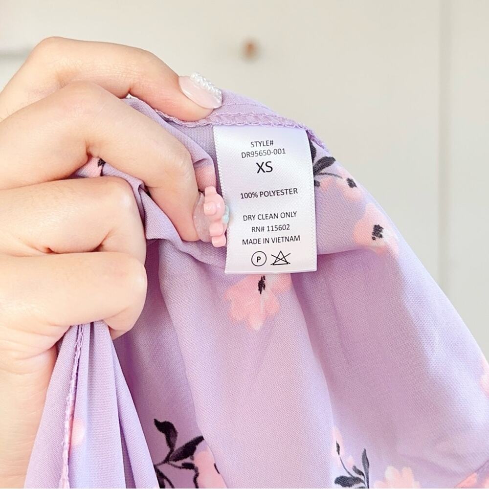 All In Favor Lilac Purple Floral Long Sleeve Surplice Mini Dress NWT XS - Picture 7 of 8